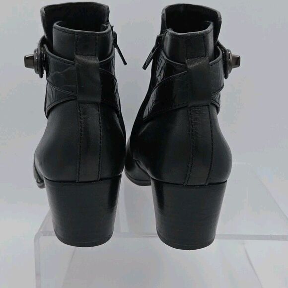 Coach Patricia Black Leather Ankle Booties Block Heel Side Zip Size 6.5B A00235 - Picture 8 of 10